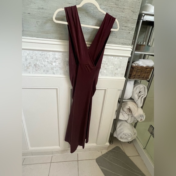 NWT new medium Anthropologie ruched v neck cross strap dress brown modal stretch - Picture 10 of 16